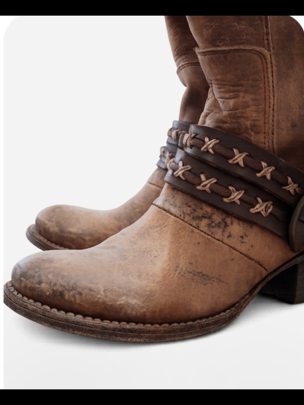 Freebird Knox Boots Size 6 Distressed Brown Leather Harness Boots Boho Chic - Picture 6 of 16